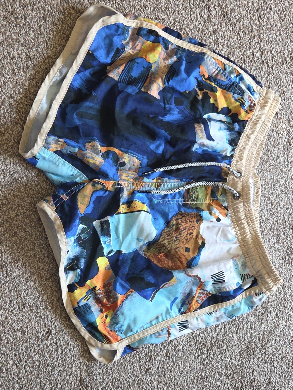 Women's Blue Abstract Print Swim Shorts - Drawstring Waist